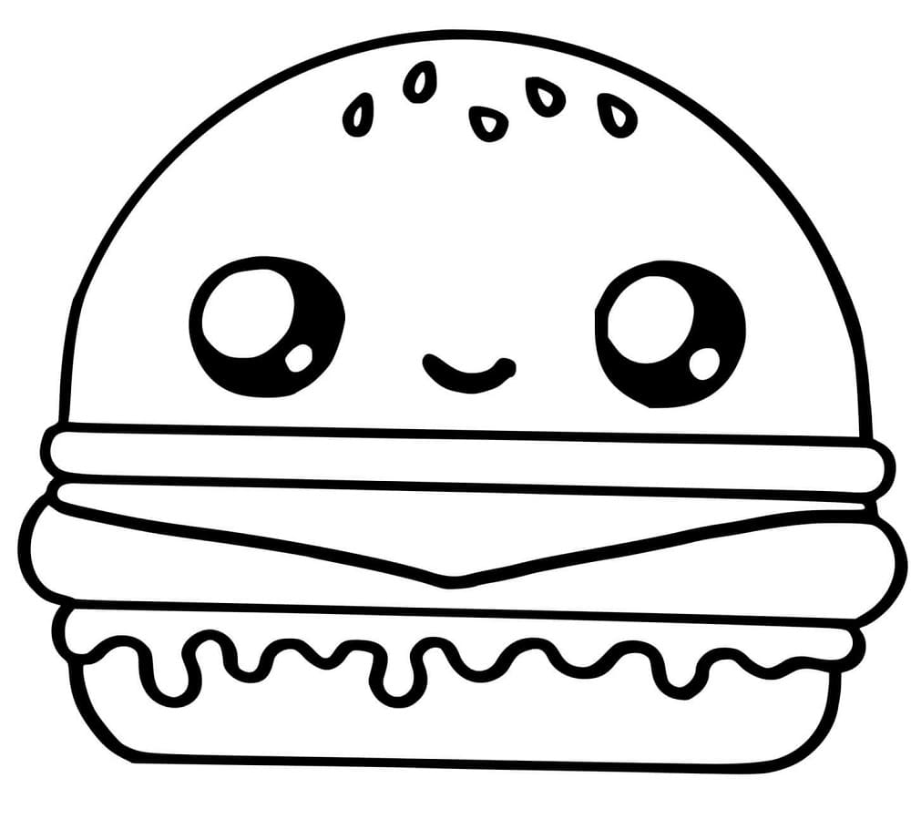 Coloriage Hamburger Kawaii télécharger et imprimer gratuit sur