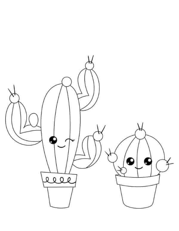 Coloriage Two Cartoon Potted Cactus