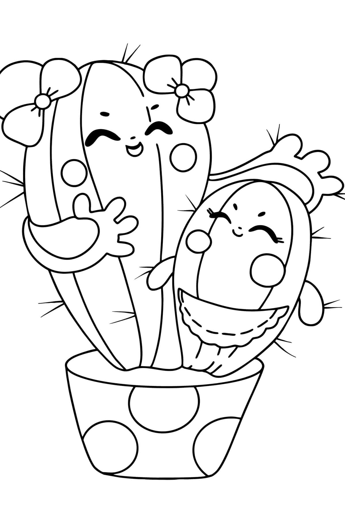 Coloriage Two Happy Cactus in a Pot