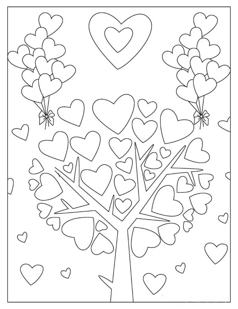 Arbre de la Saint-Valentin coloring page