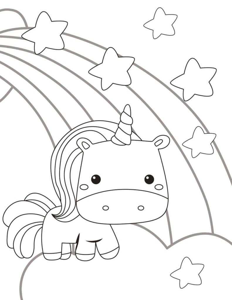 Bébé Licorne avec arc-en-ciel and Star coloring page
