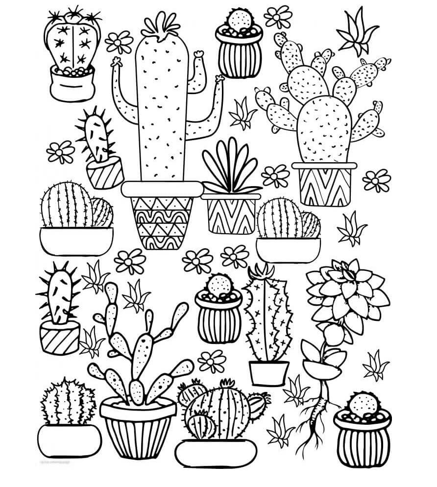 Coloriage Cactus en pot Kawaii