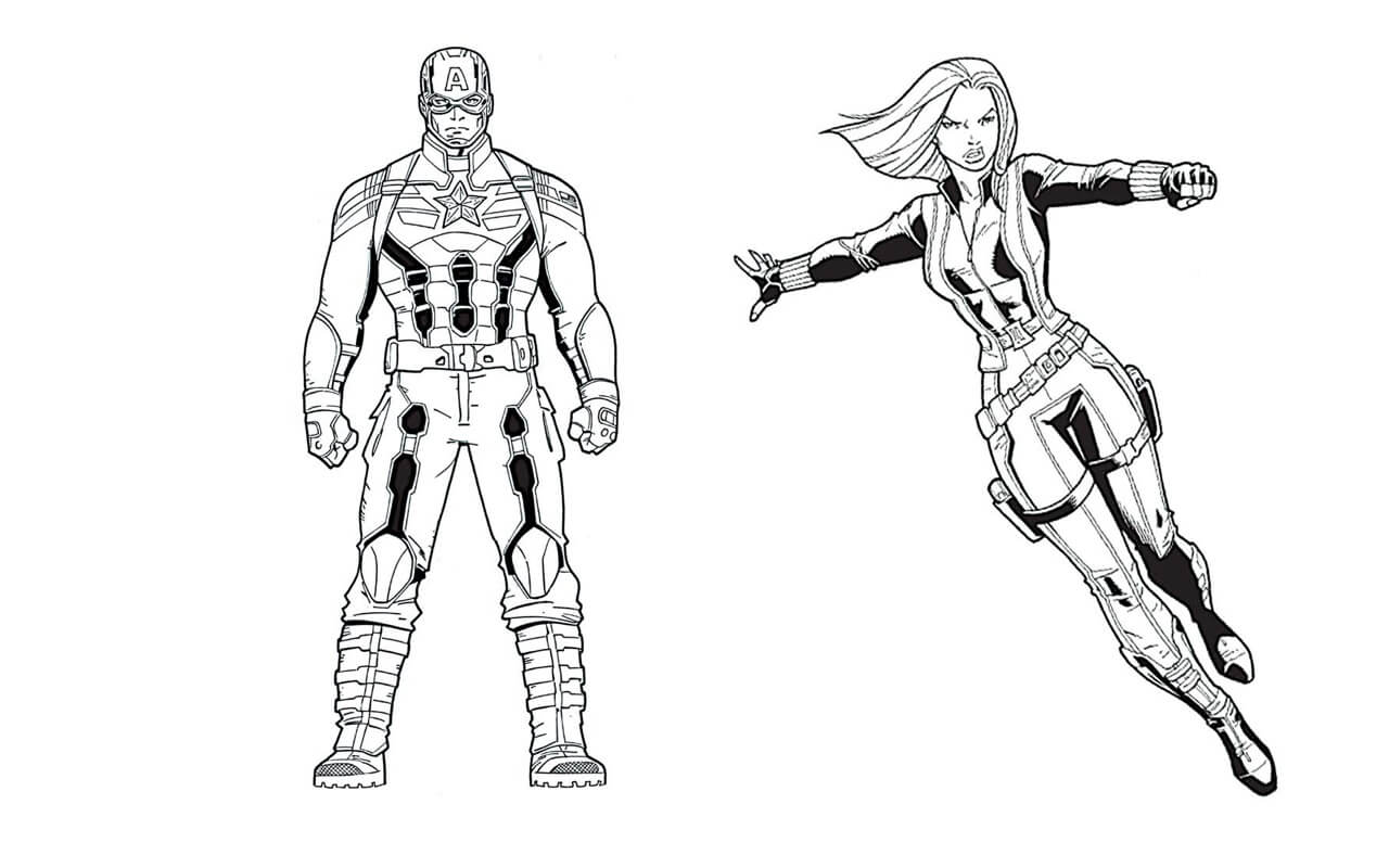 Coloriage Captain America et Black Widow