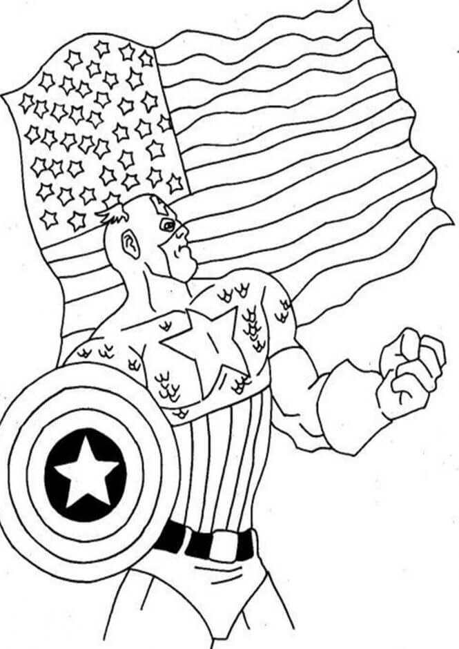 Coloriage Captain America et Drapeau