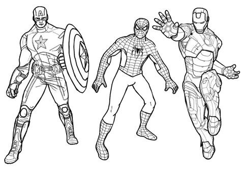 Coloriage Captain America, Spiderman et Captain America et Iron Man