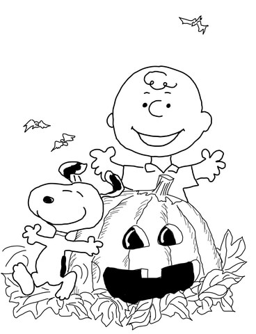 Coloriage Charlie Brown et Snoopy à Halloween