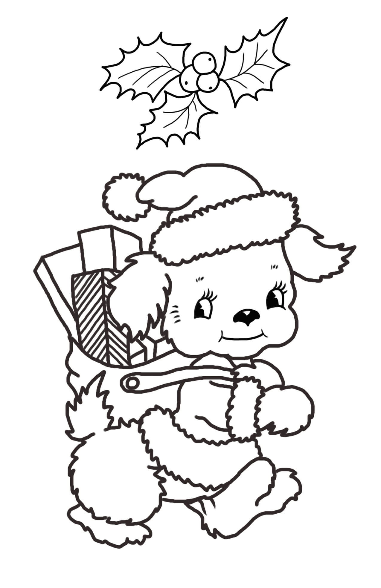 Chiot avec Des Cadeaux de Noël coloring page