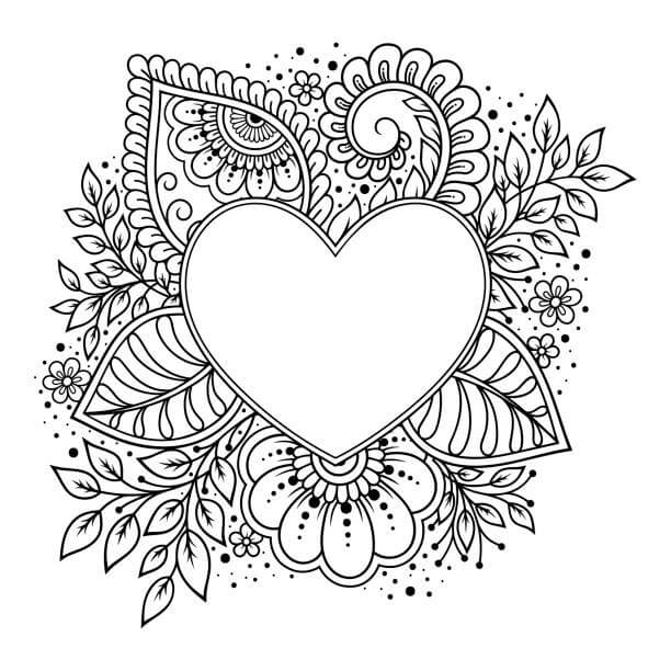 Coeur avec des Fleurs Mandala coloring page