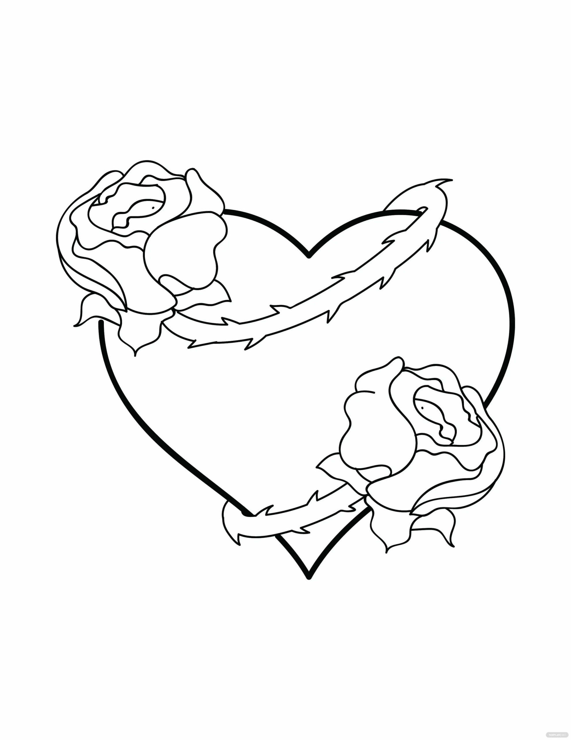 Coeur et Roses coloring page