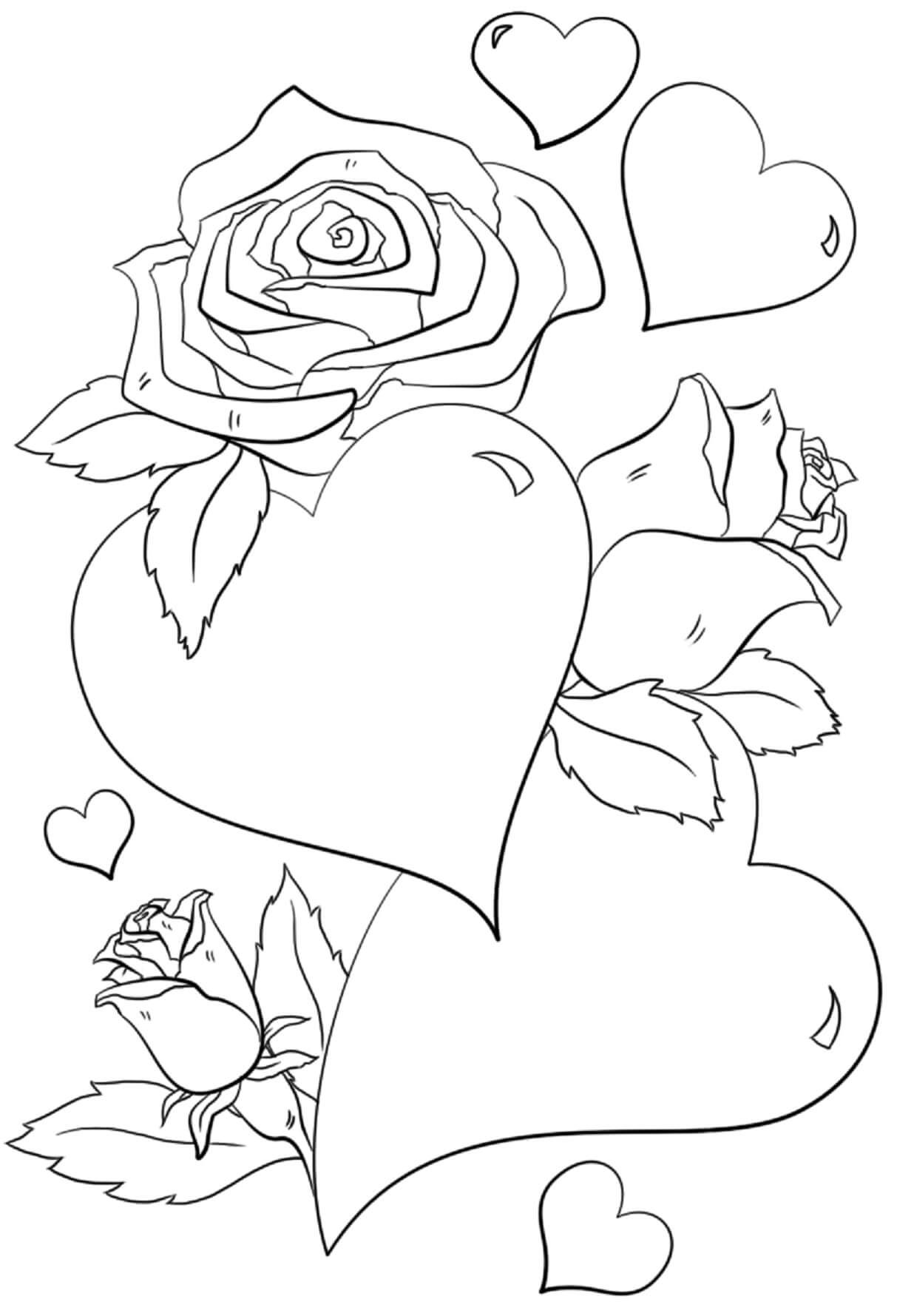 Coeurs et Roses coloring page