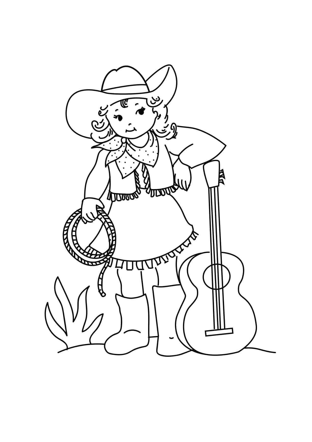 Cow-girl avec Guitare coloring page