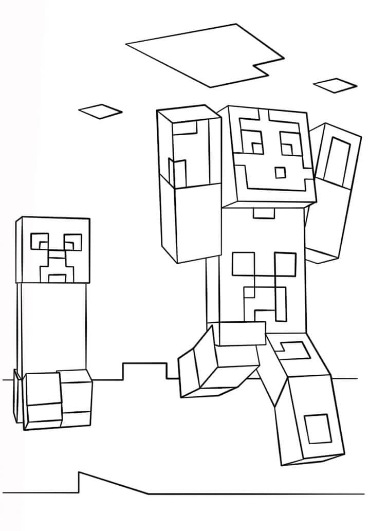 Creeper et Steve coloring page