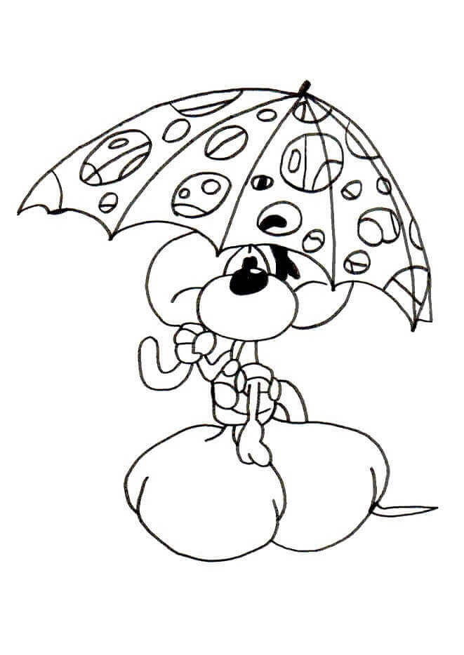 Coloriage Diddl avec Parapluie