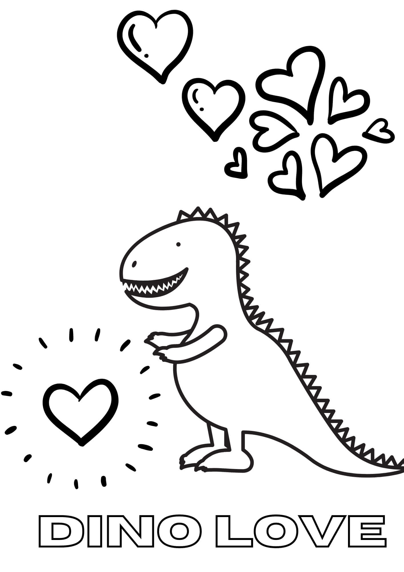 Coloriage Dinosaure de la Saint-Valentin