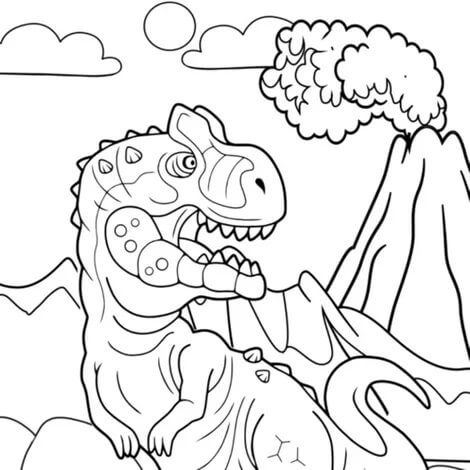 Coloriage Dinosaure et Volcan