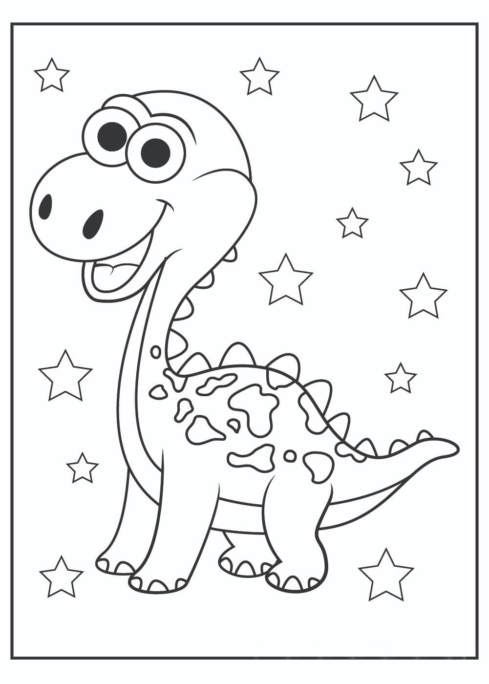 Coloriage Dinosaure Mignon avec Des Étoiles