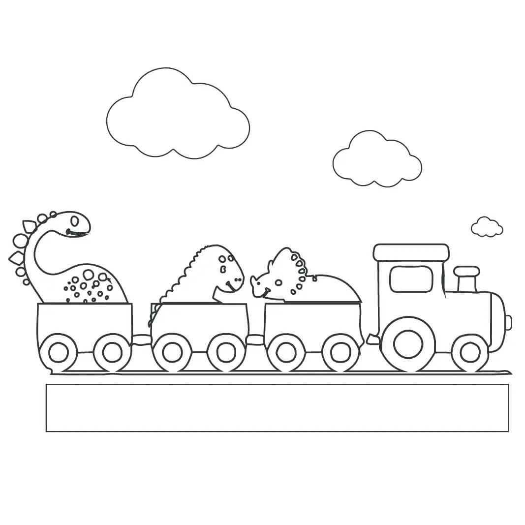 Dinosaures dans le Train coloring page