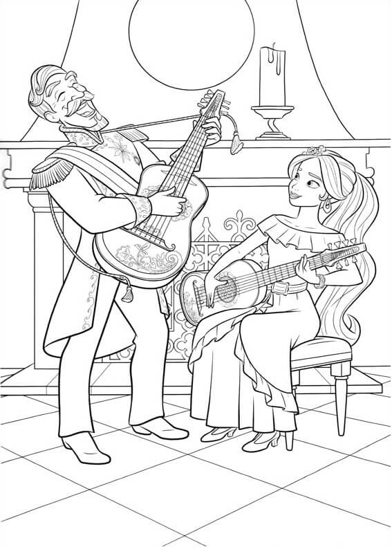 Coloriage Elena avec Guitare