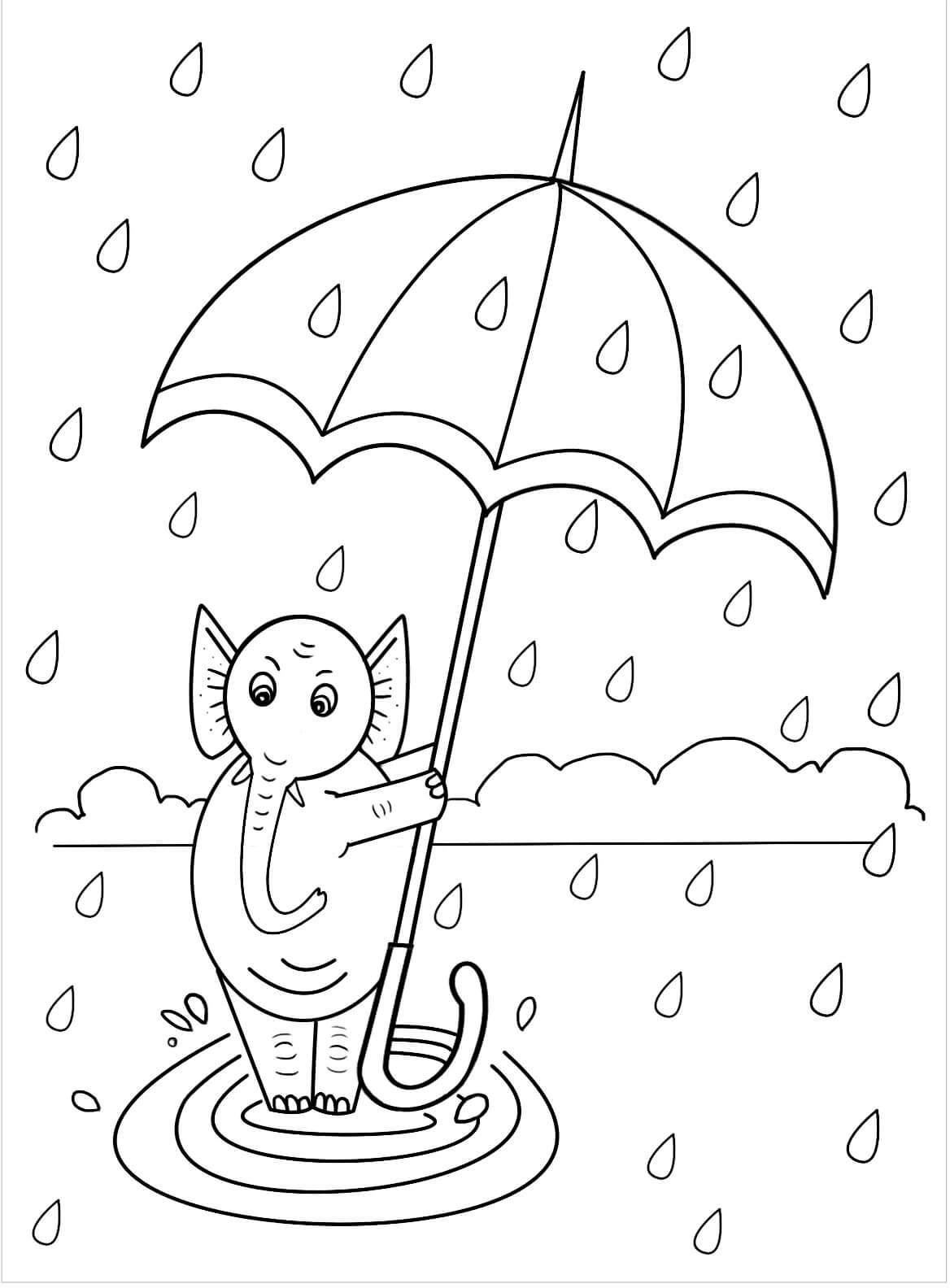 Coloriage Éléphant avec Parapluie