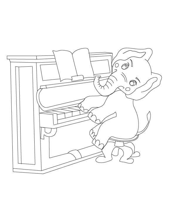 Coloriage Éléphant et Piano