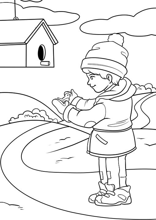 Enfant en Hiver coloring page