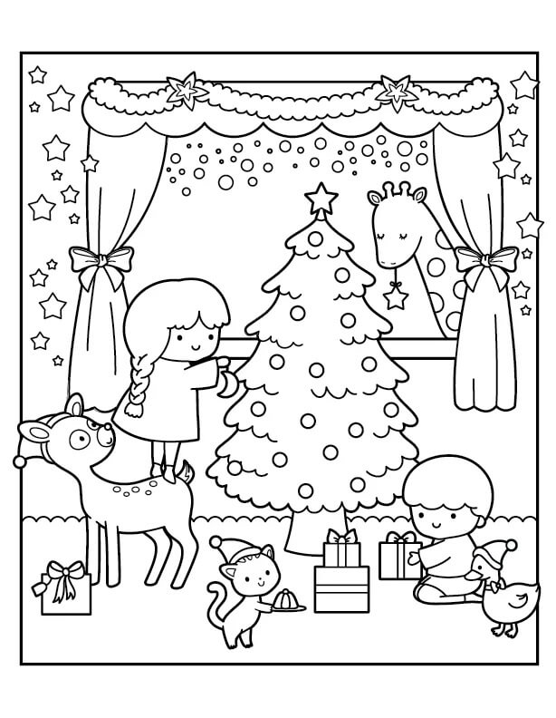 Enfants à Noël coloring page