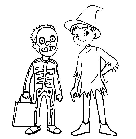 Enfants avec des Costumes d’halloween coloring page