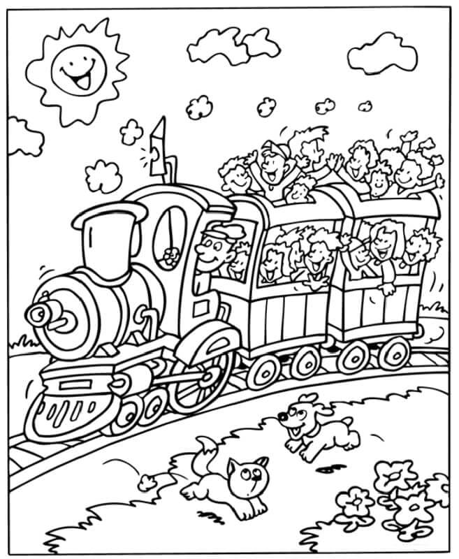 Enfants dans le Train coloring page