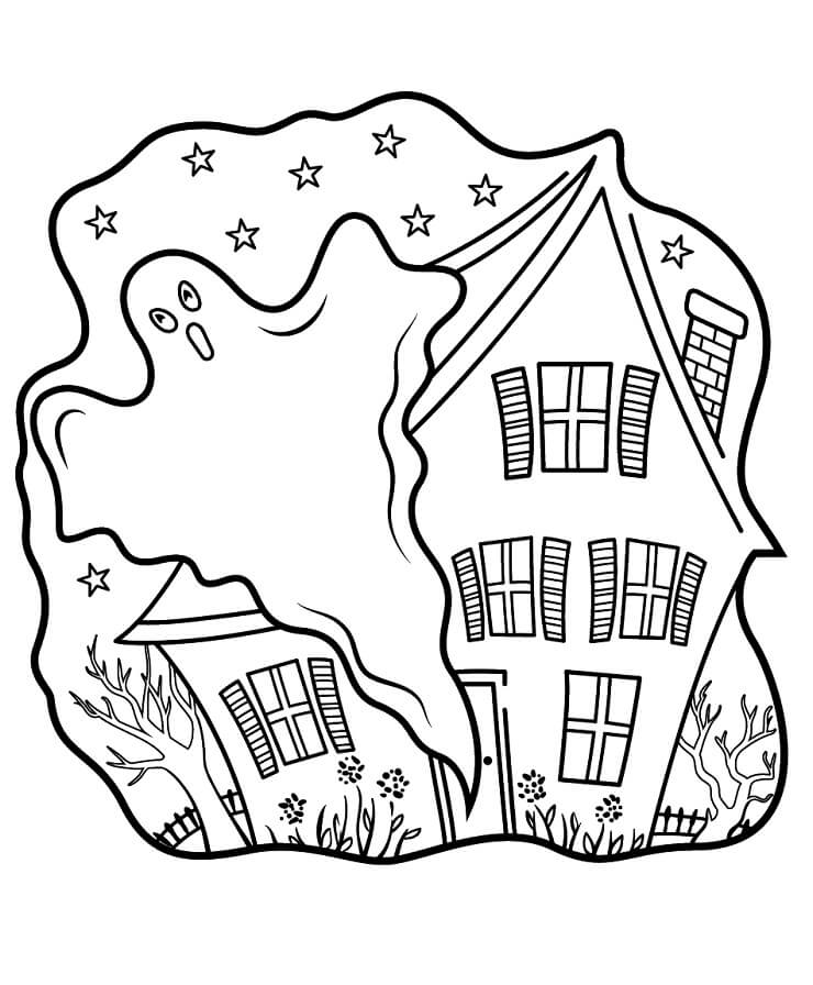 Fantôme et Maison Hantée coloring page