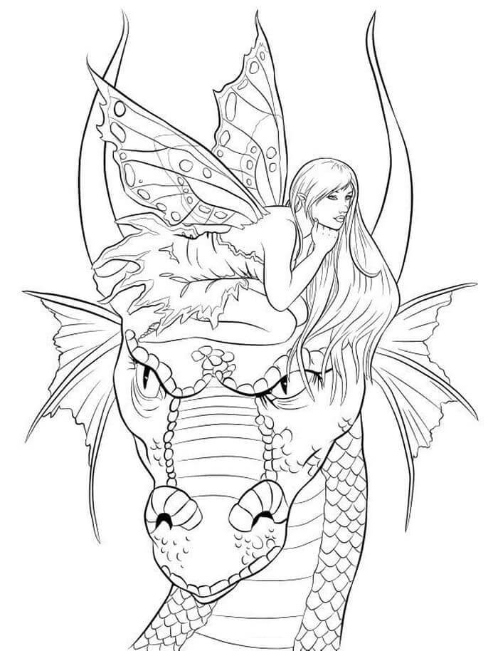 Fée et Dragon coloring page