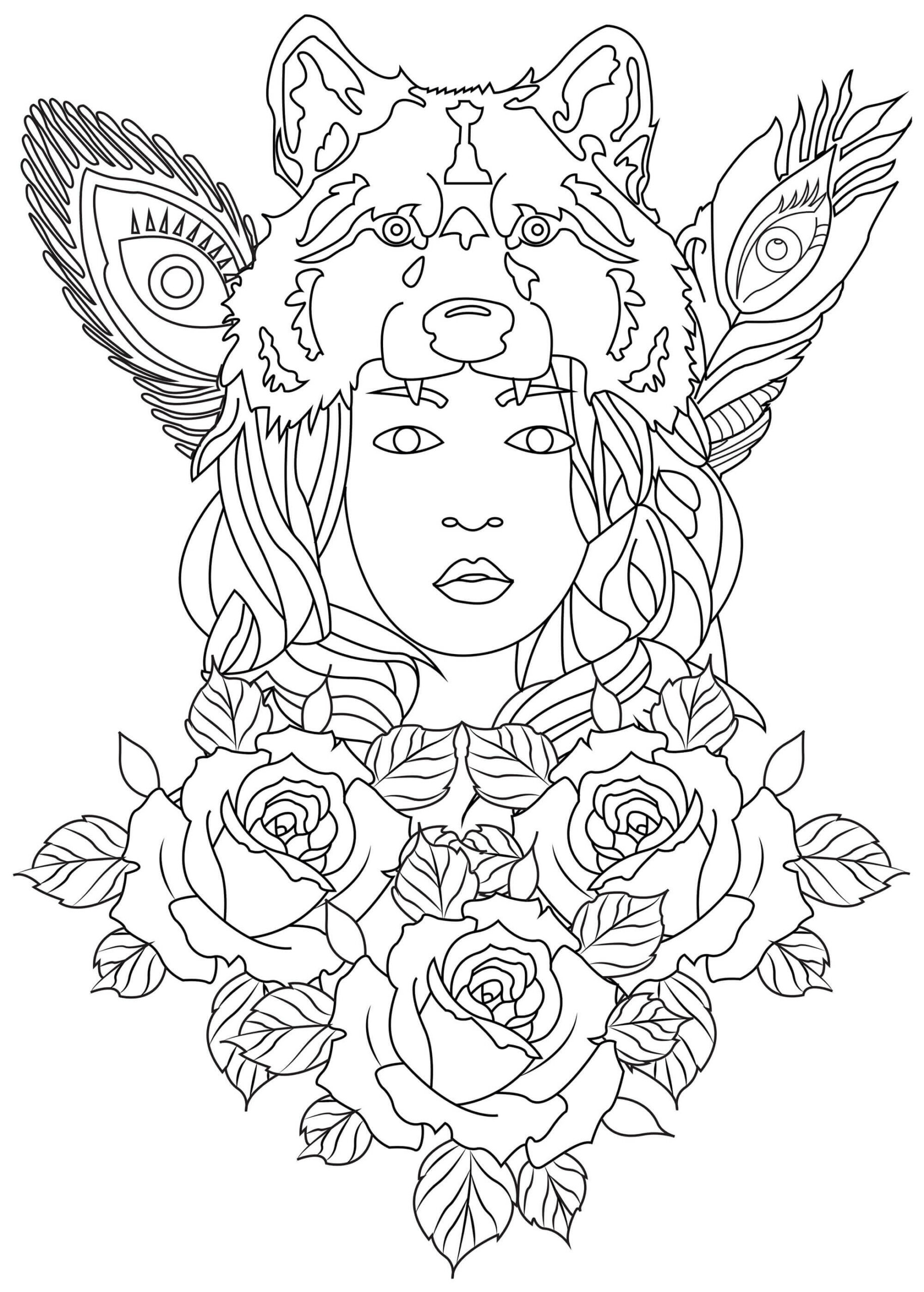 Fille aux Roses coloring page