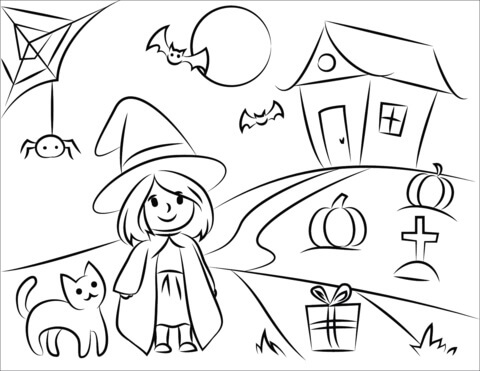 Coloriage Fille d'Halloween