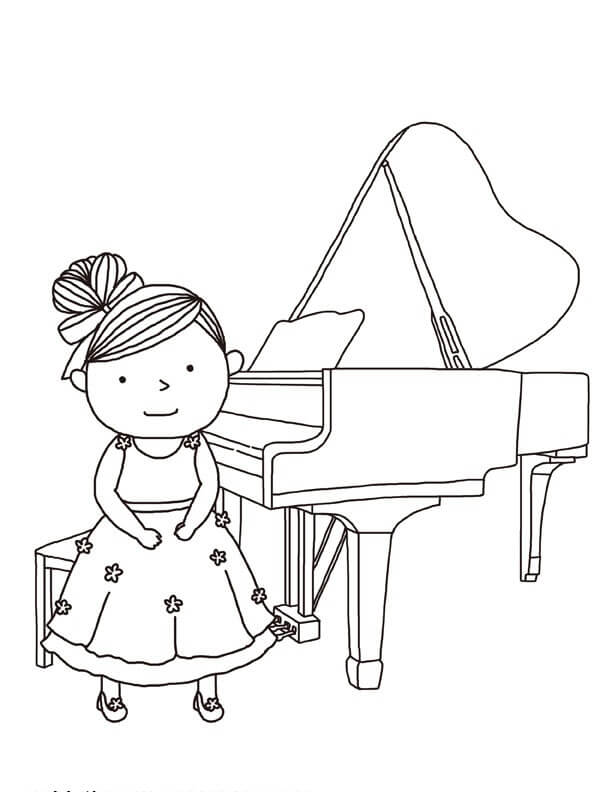 Fille et Piano coloring page