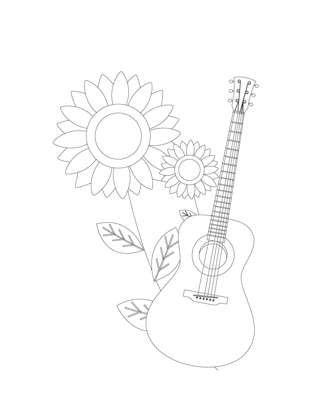 Fleurs et Guitare coloring page