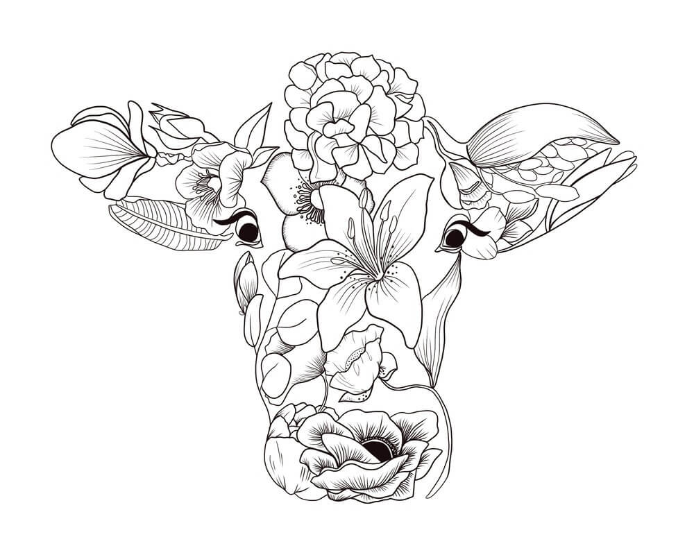 Coloriage Forme de Vache à Partir de Fleurs