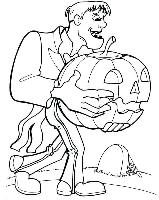 Frankenstein avec Une Citrouille coloring page