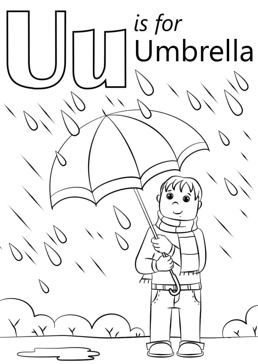 Coloriage Garçon avec Parapluie