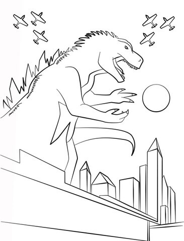 Godzilla et les Avions coloring page