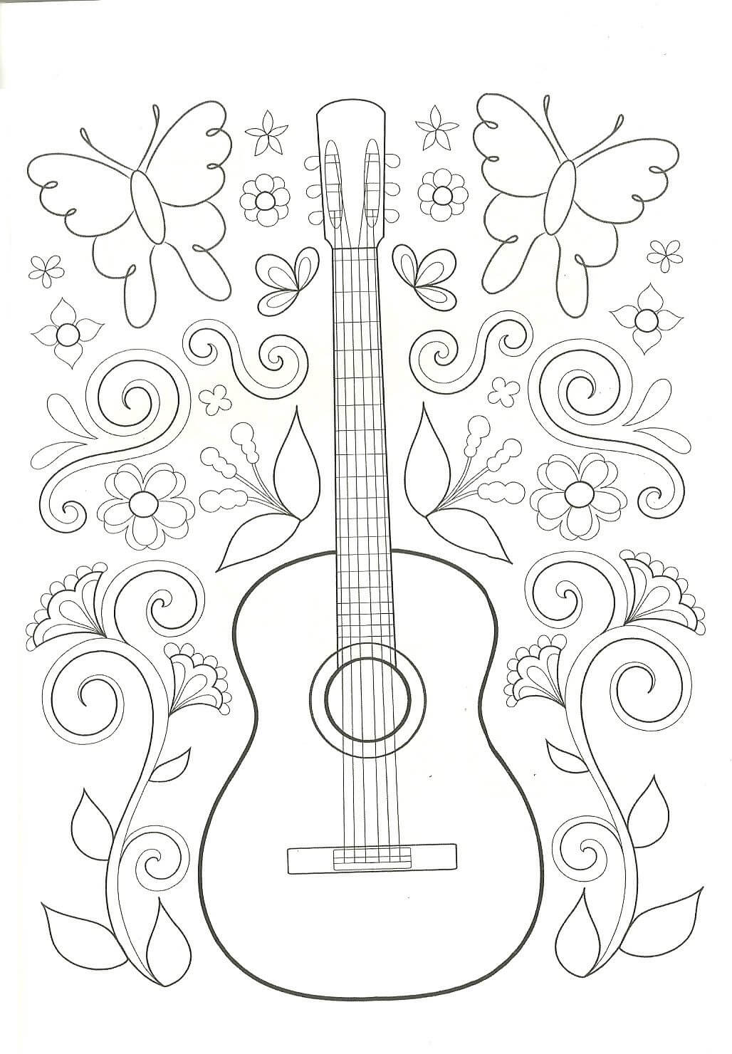 Guitare et Papillons coloring page