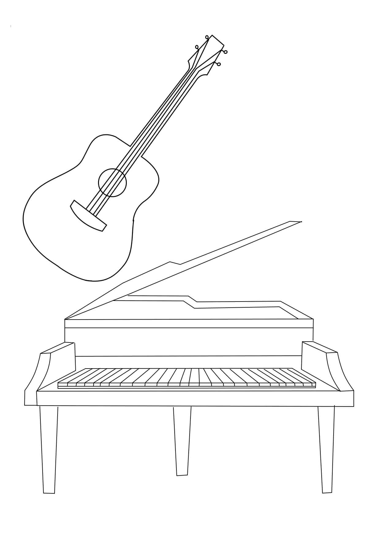 Coloriage Guitare et Piano
