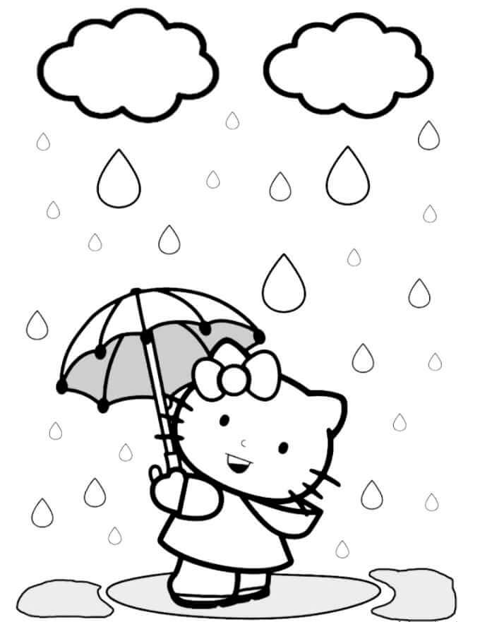 Coloriage Hello Kitty avec Parapluie