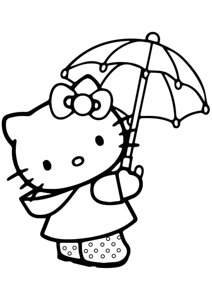 Coloriage Hello Kitty avec un Parapluie