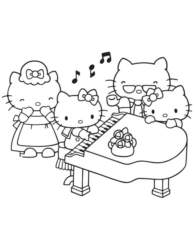 Coloriage Hello Kitty Joue du Piano