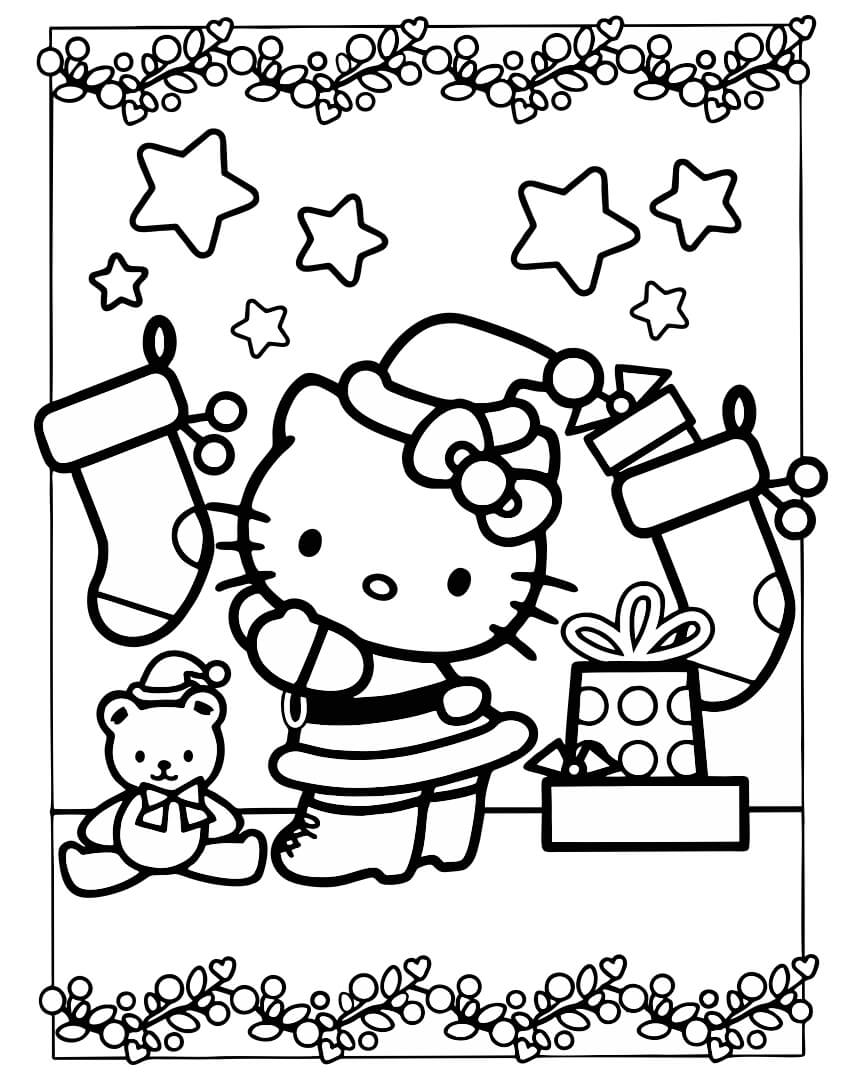 Coloriage Hello Kitty à Noël
