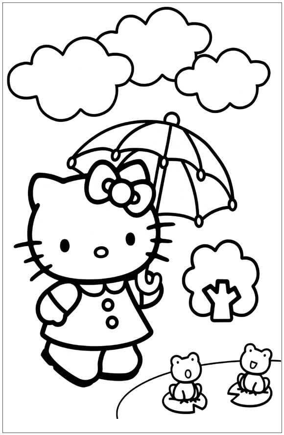 Hello Kitty Tient Un Parapluie coloring page