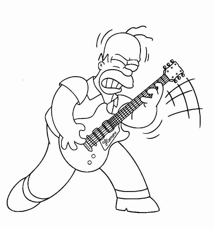 Coloriage Homer Simpson Joue de la Guitare