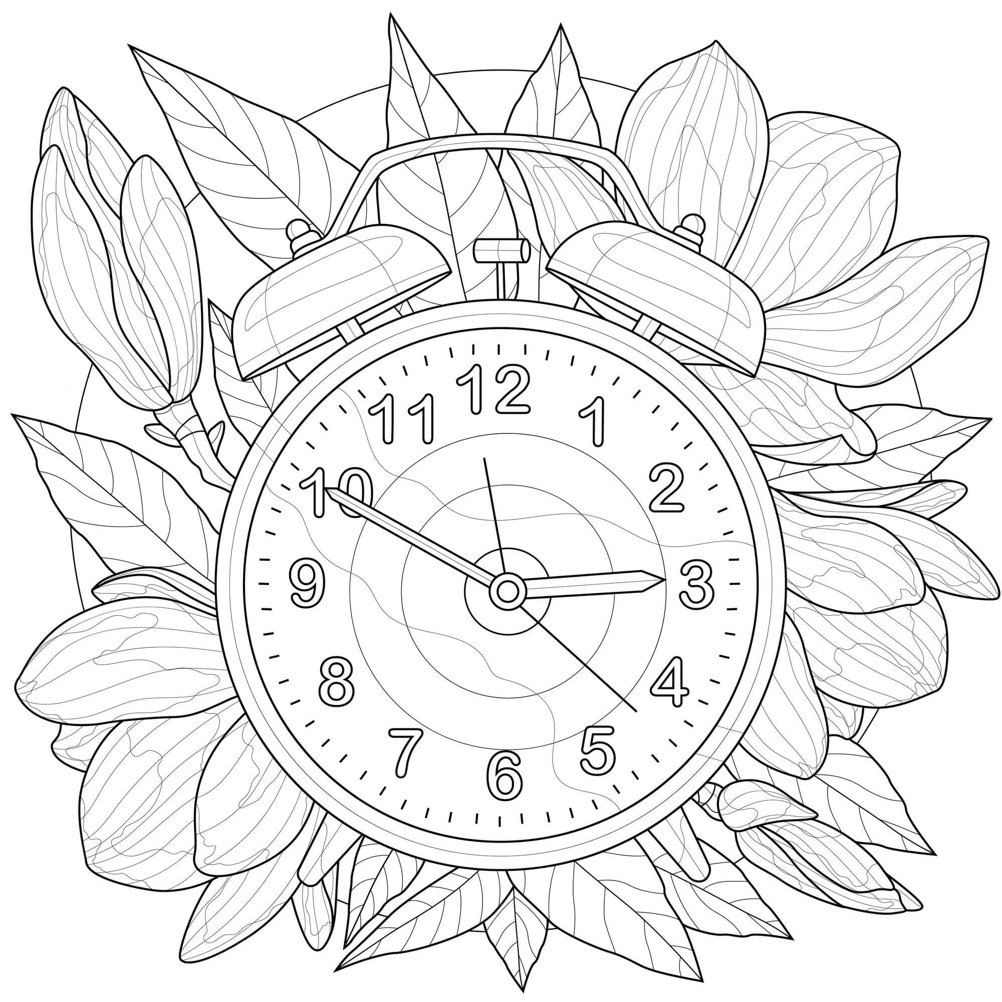 Horloge avec Feuilles coloring page