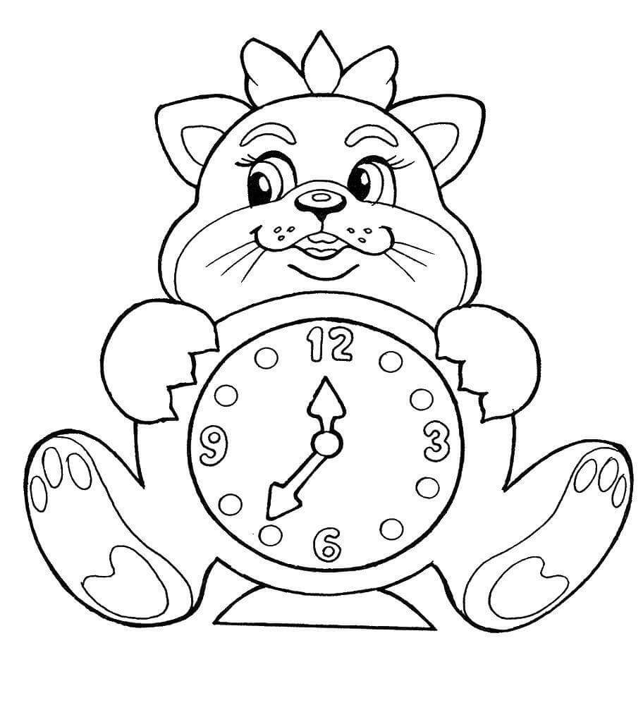 Horloge Chat coloring page