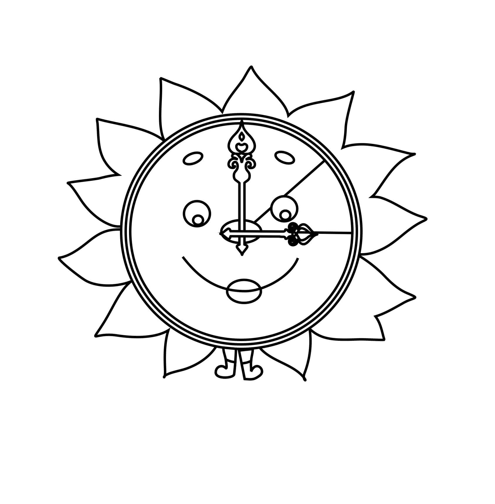 Horloge en Forme de Soleil coloring page