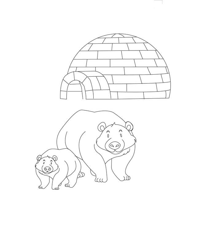 Coloriage Igloo et Ours Polaires
